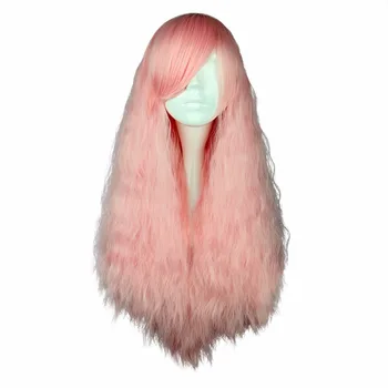 

MCOSER 70cm Synthetic Long Curly hair Pink Color Party 100% High Temperature Fiber Cosplay Wig WIG-433A