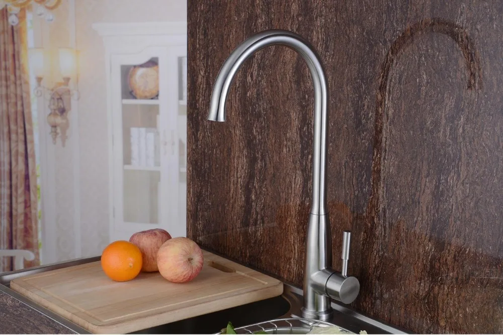 2015 New Stainless Steel Kitchen Sink Faucet Goose Neck Single Handle Kitchen Water Tap Mixer