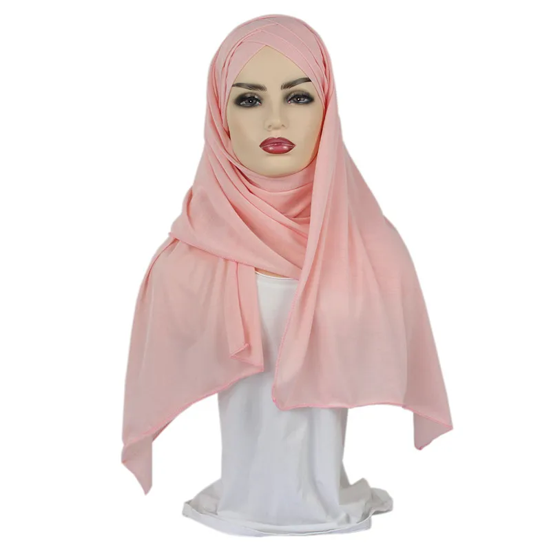 women plain bubble cotton jersey scarf Head hijab wrap solid instant shawls foulard femme muslim hijabs store ready to wear - Цвет: Darkpink