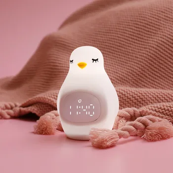 

Mengdou led alarm clock, with penguin silicone pat light, multi-function usb charging with night light, snooze alarm clock