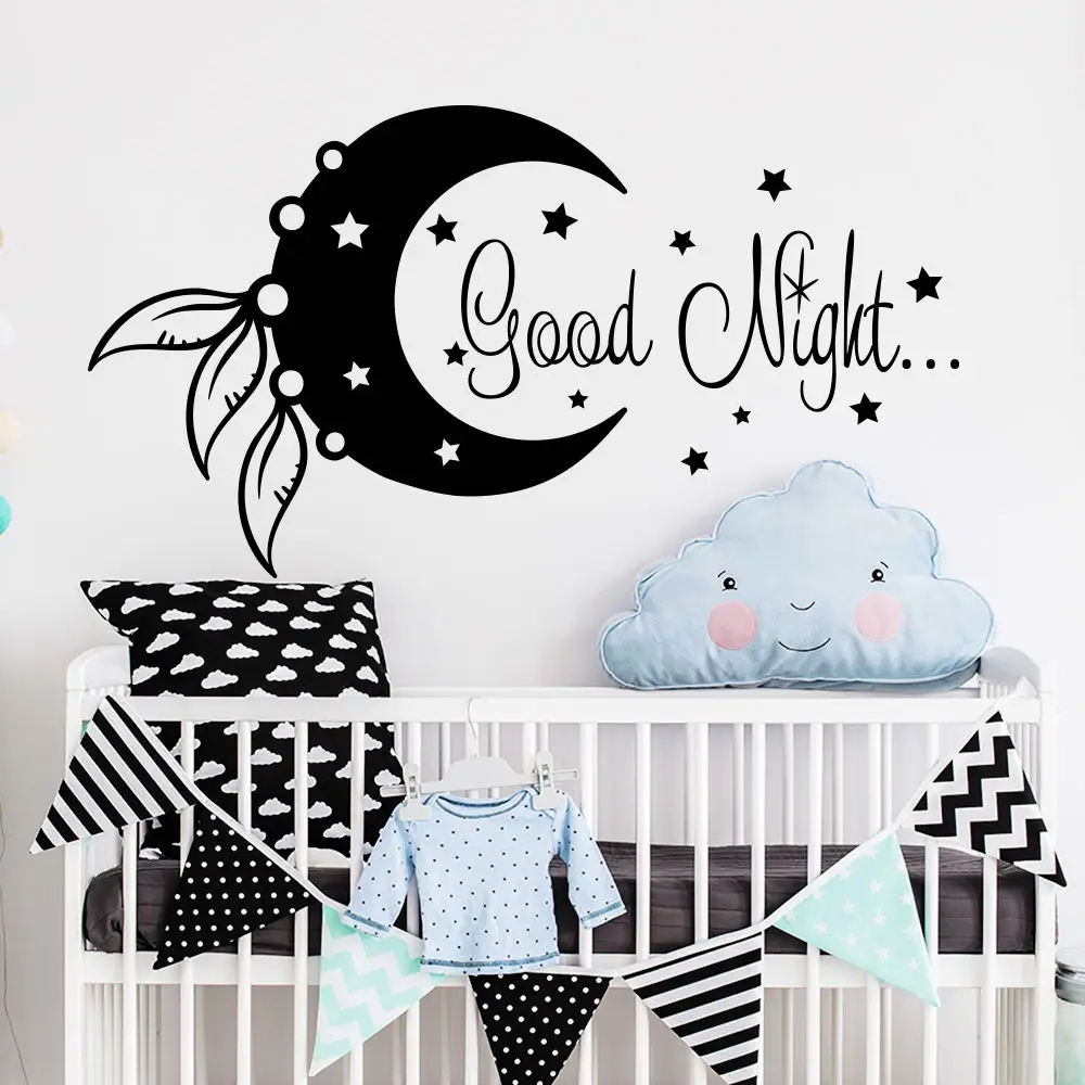 Wall Decal Moon And Star Decal Good Night Decor Vinyl Sticker wall