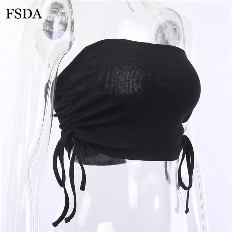 FSDA с открытыми плечами короткий топ с рюшами летняя уличная одежда без бретелек на шнуровке с бантом однотонная Сексуальная Женская майка