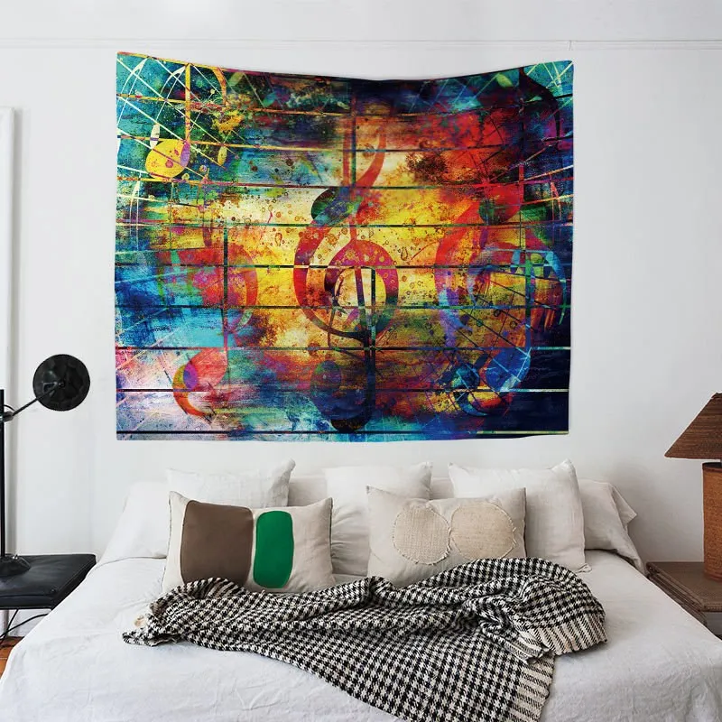 

210*150cm Nordic Music Style Wall Hanging Tapestry Guitar MusicNote Carpet Beach Throw Rug Blanket Camping Tent Travel Sleep Pad