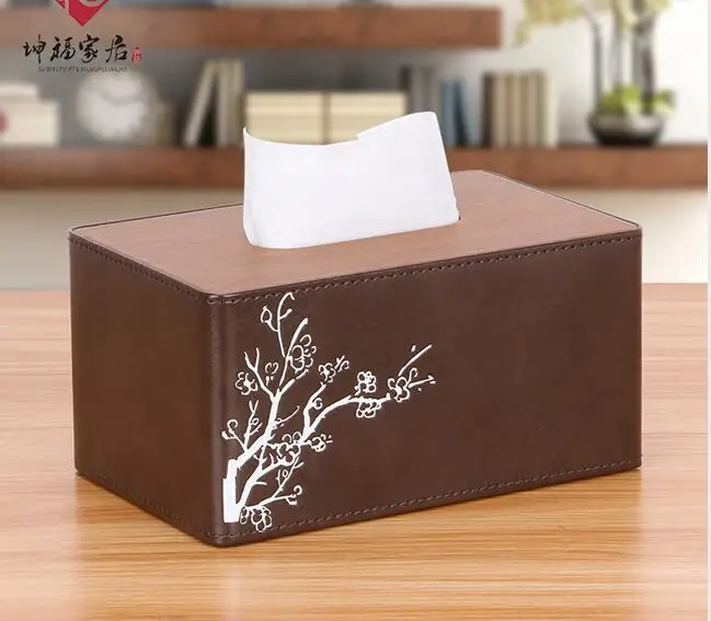 small plum blossom B Высококачественный pu кожаный держатель для бумажных полотенец pu кожаные коробки для салфеток Авто Декор для интерьера чехол для полотенец органайзер для носового платка - Цвет: small plum blossom B