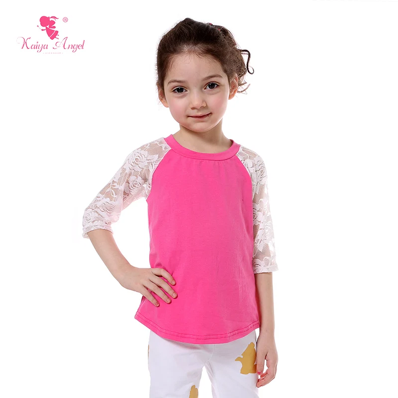 Lace Sleeve Icing Raglans Girls Raglans Top T shirt Kids Lace Raglan