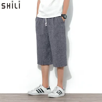 

2018 New Summer Plus Size Casual Loose Cotton Linen Pants Trousers Men Elastic Waist Wide Leg Pants Pantalones