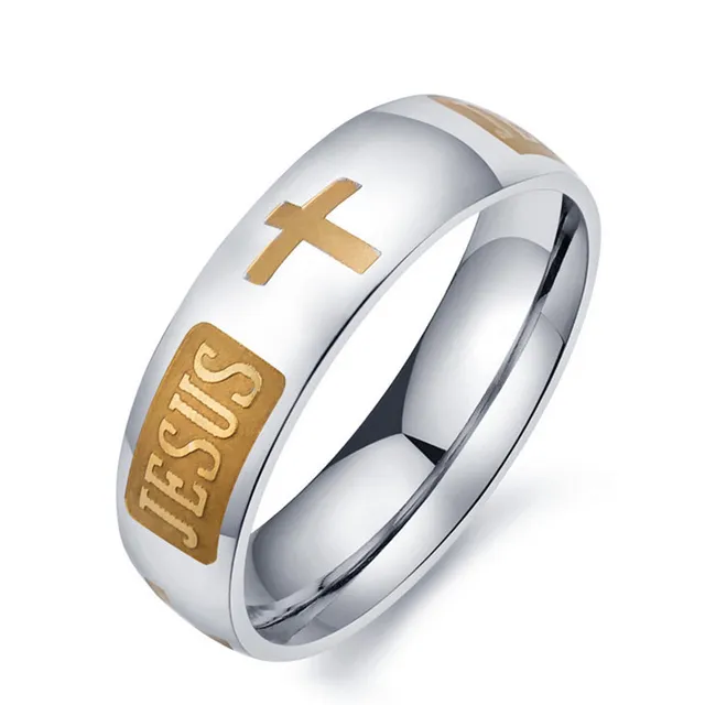 Stainless steel christian ring Jesus cross Letter bible silver wedding ...