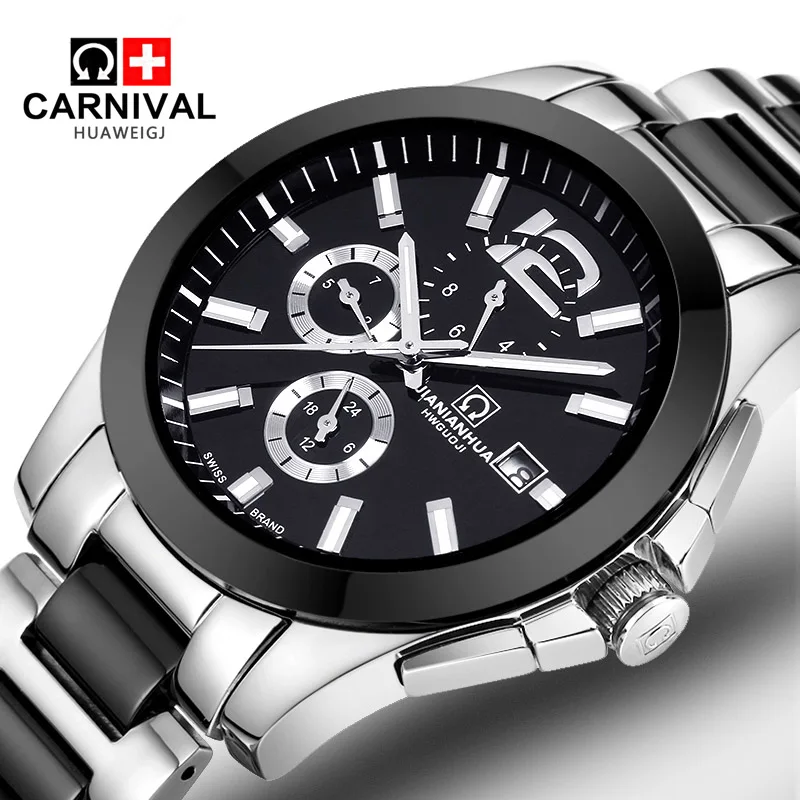 

Carnival Watch men Automatic Mechanical Luminous Stainless Steel Waterproof Multifunction Ceramic Band Watches
