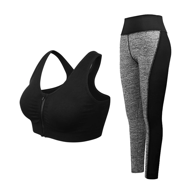 WANAYOU, 2 шт., женские комплекты для йоги, для фитнеса, спортивный бюстгальтер+ штаны для йоги, комплект леггинсов, для спортзала, для бега, спортивный костюм, комплект, одежда для тренировок для женщин - Цвет: Black set