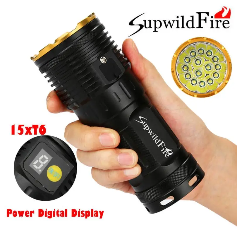 Supwildfire 50000LM 15 x XM-L T6 светодиодный цифровой дисплей для охоты Flashligt супер яркий свет