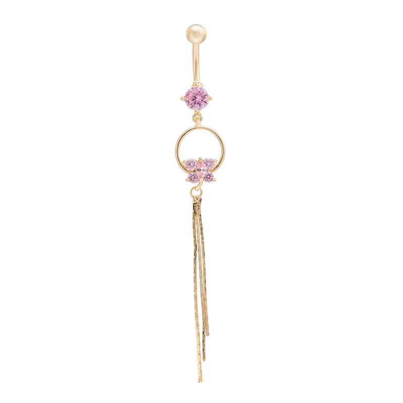 Милый Бант CZ Пирсинг ювелирные изделия женские сексуальные пупка кольцо длинные болтаются прозрачный пупок бар золотые висящие украшения для тела Пирсинг - Окраска металла: Pink