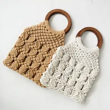 Новая хлопковая деревянная Сумка-тоут с ручкой женская летняя пляжная сумка с вырезами женская брендовая дизайнерская женская Сумка bolso