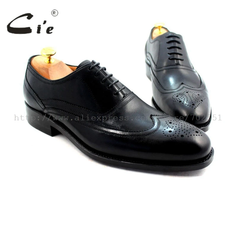 

cie Round Toe Full Brogues Lace-Up Goodyear Welted 100% Genuine Calf Leather Outsole Breathable Mens Leather Shoes Black OX221