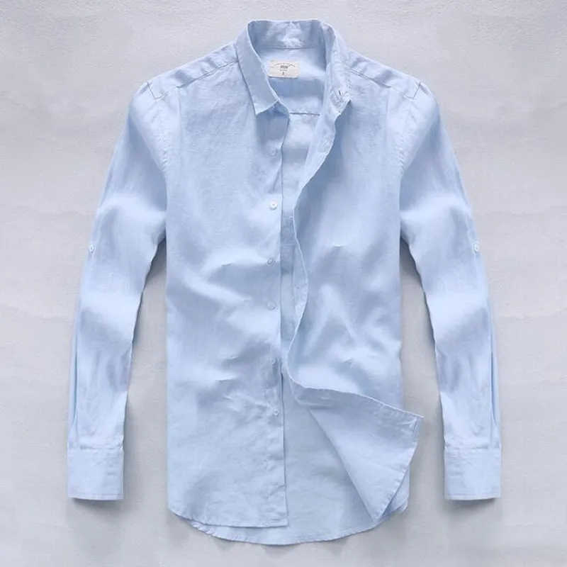 New Summer Men Casual Linen Shirts Custom Men Long Sleeve Linen Shirts