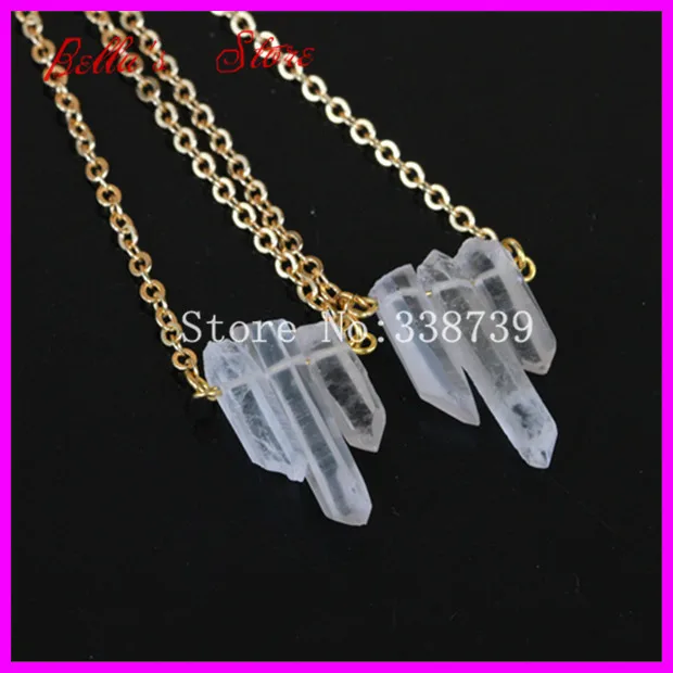 

1pc Raw Crystal Quartz Aura Spike Necklace Rough Nature Unique Druzy Quartz Point Arrow Boho Gem with Gold Brass Chain