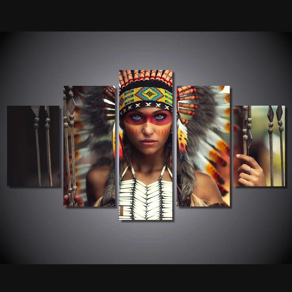 

Canvas Art HD Printed Painting Modular Girl Pictures Home Decor Photo Frame 5 Panels Indian Figure Women Poster Wall