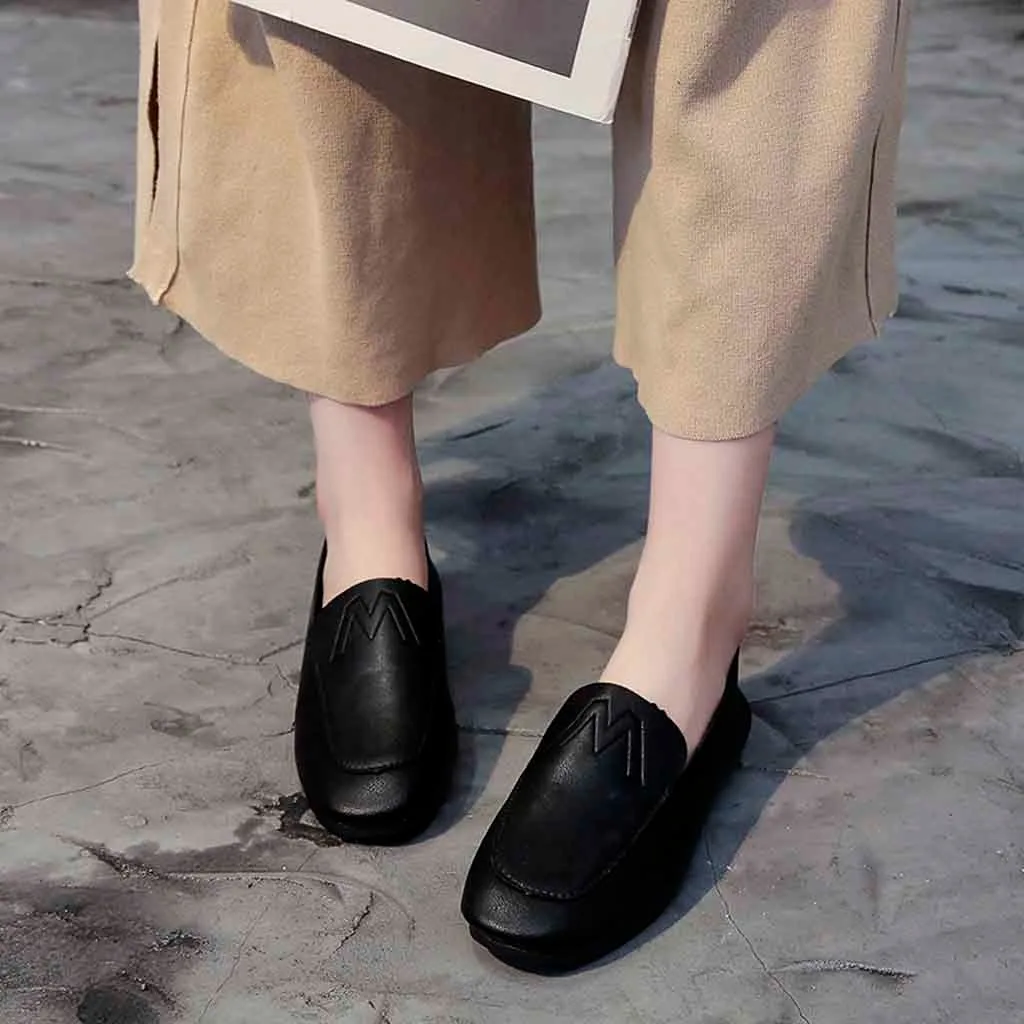 

MUQGEW Fashion Women's Flats Shoes sloid leather Comfy Casual Shoes Cute Slip-On Peas Boat female shoes sweet escarpins femme