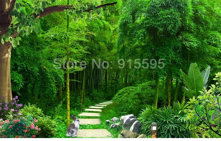 3D Водонепроницаемый холст самоклеющиеся настенные стикеры бамбуковый лес маленькая дорога фото наклейки на стене обои гостиная настенная живопись