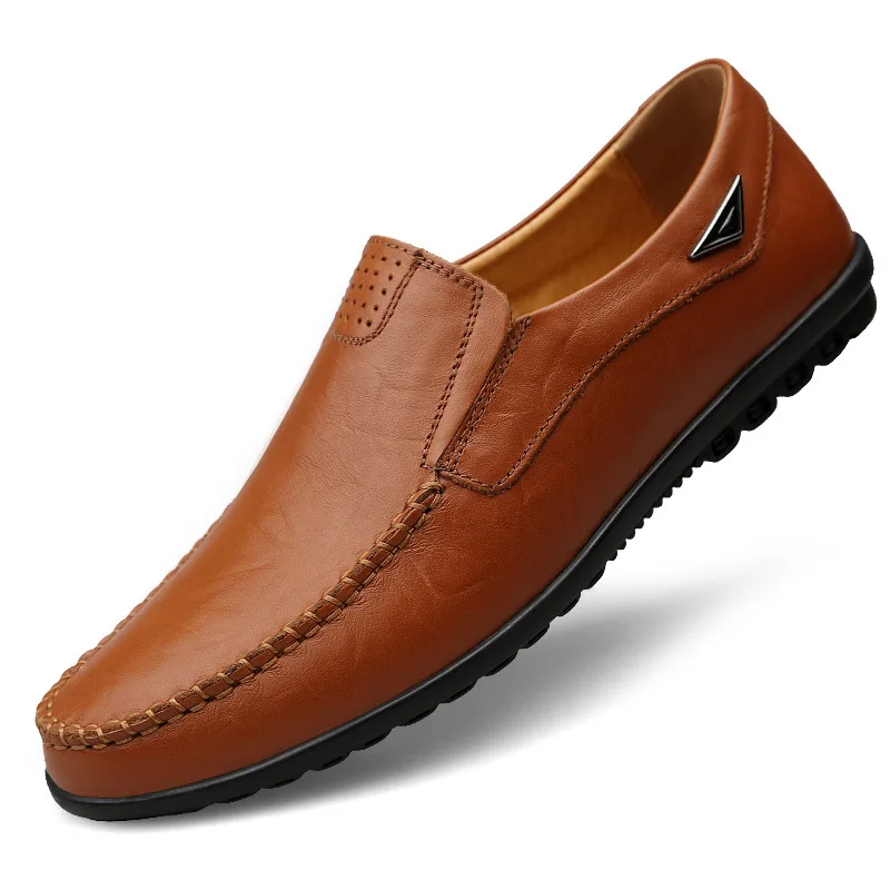 Итальянская мужская обувь; повседневные Роскошные брендовые летние мужские лоферы; мокасины из натуральной кожи; дышащая обувь без застежки для вождения - Цвет: Red brown
