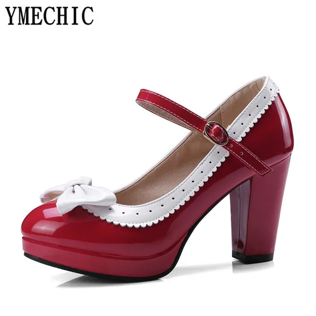 Туфли лодочки YMECHIC 2018 женские на высоком каблуке с бантом бабочкой Мэри Джейн