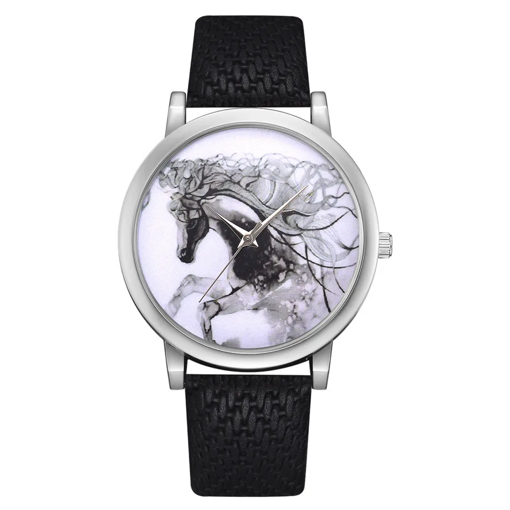 

Fashion Womens Watch Girls Casual Leather Belt Analog Quartz Wrist Watches Horse Pattern Printing Female Clocks Montre Femme #A