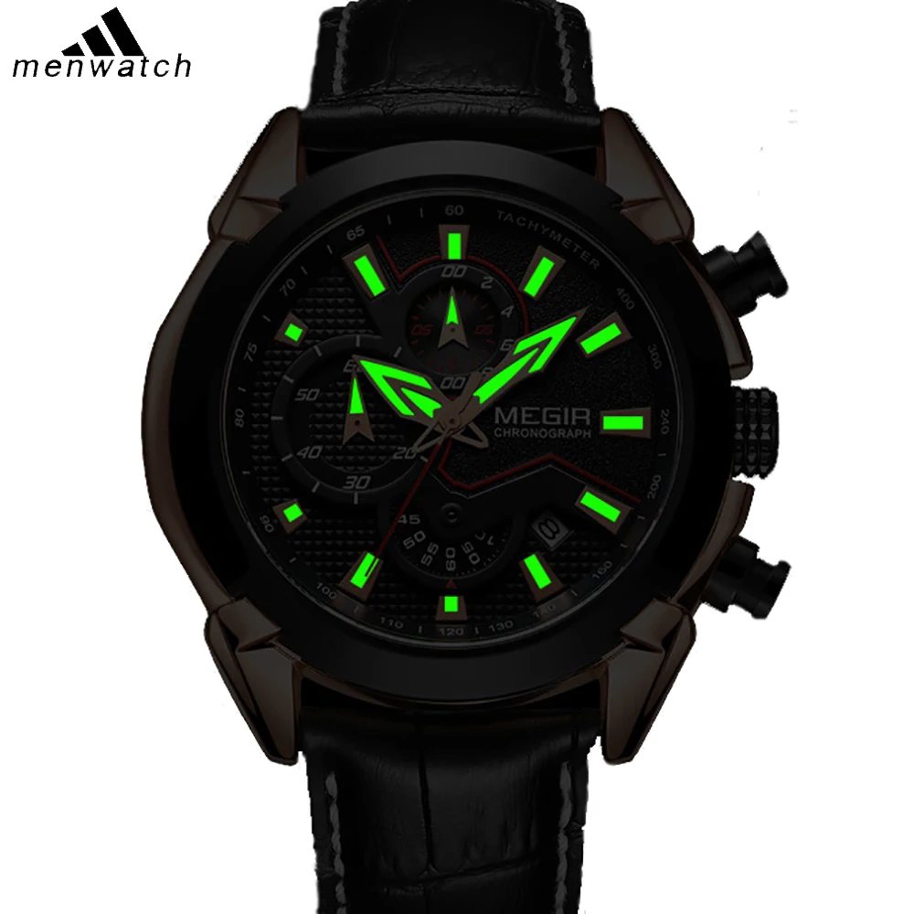 

2019 High Quality Multi Function Men"s Luminous Hands Quartz Watches Leather Band Sports Style Watches for Running Outdoor Party