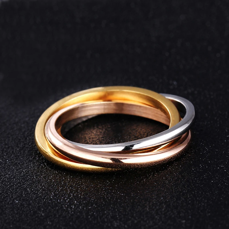 Модное классическое креативное троичное кольцо, три кольца, Женское кольцо из нержавеющей стали, 3 цвета, троица, обручальное кольцо