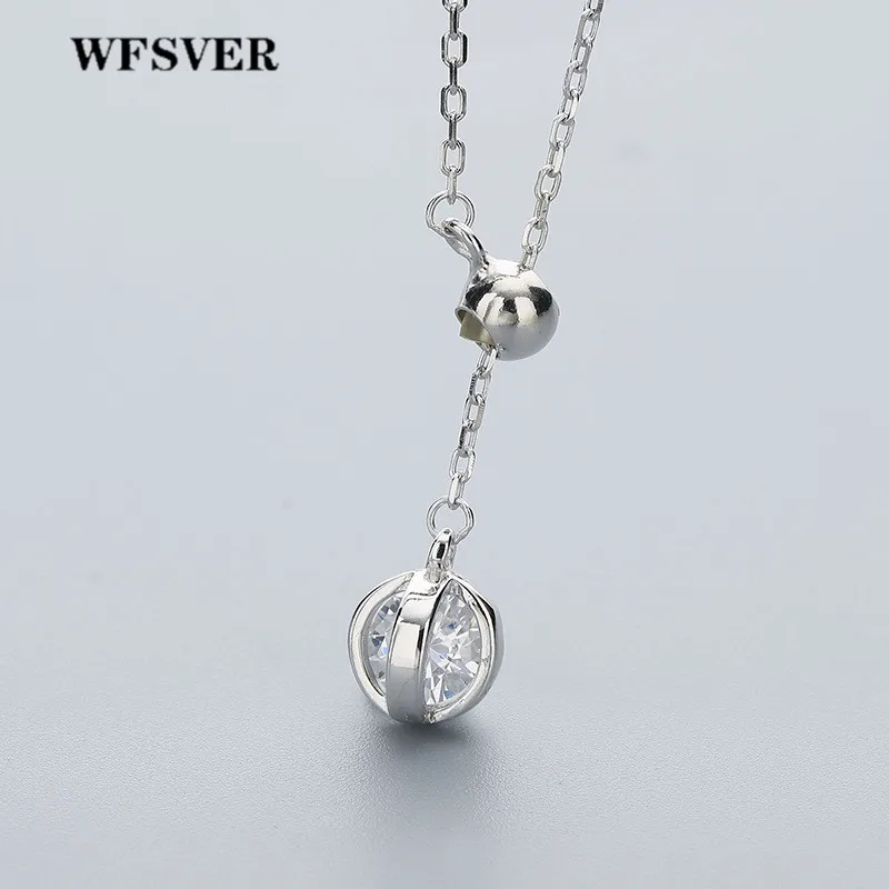 

WFSVER Women 925 Sterling Silver Jewelry Necklace Geometric Spherical Pendant With White Crystal Necklace Female Fashion Jewelry