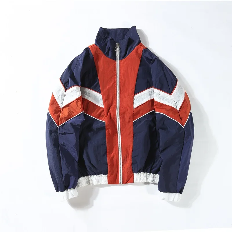 

Vintage Multicolor Color Block Patchwork Windbreaker Jackets Spring Autumn Hip Hop Streetwear Zip Up Track Casual Jackets,6614