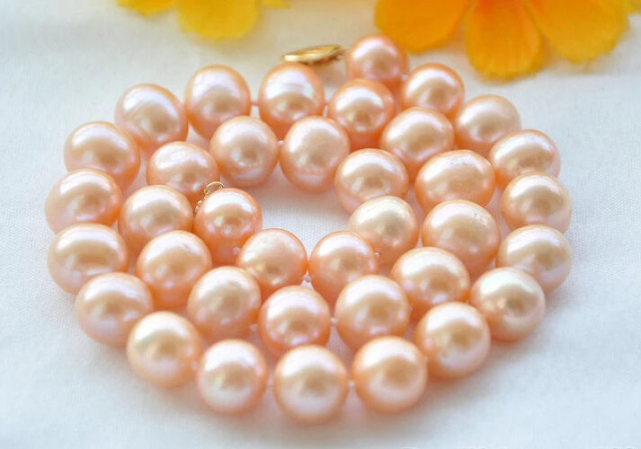 

shipping>>>>REAL 17" 12mm ROUND pink freshwater PEARL NECKLACE 14KGP/20