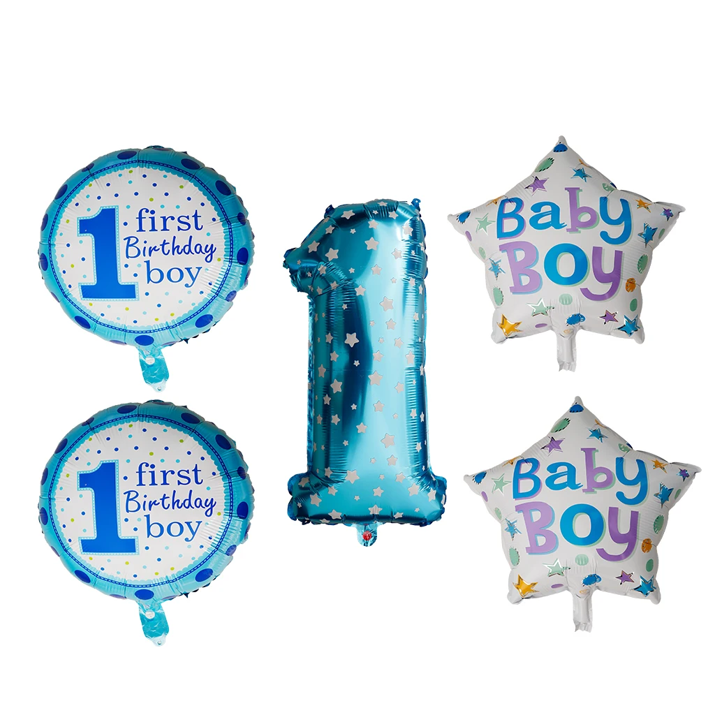 5pcs/set Cute Foil Balloons Baby Shower 1st Birthday Wedding Party Decor Blue Boy Festive & Party Supplies