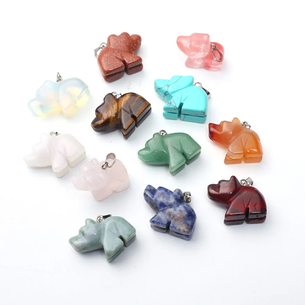 

Wholesale 24pcs Carved Bears Health Care Natural Crystal Stone Quartz Stone Reiki Healing Charm Pendant for Jewelry Making Free