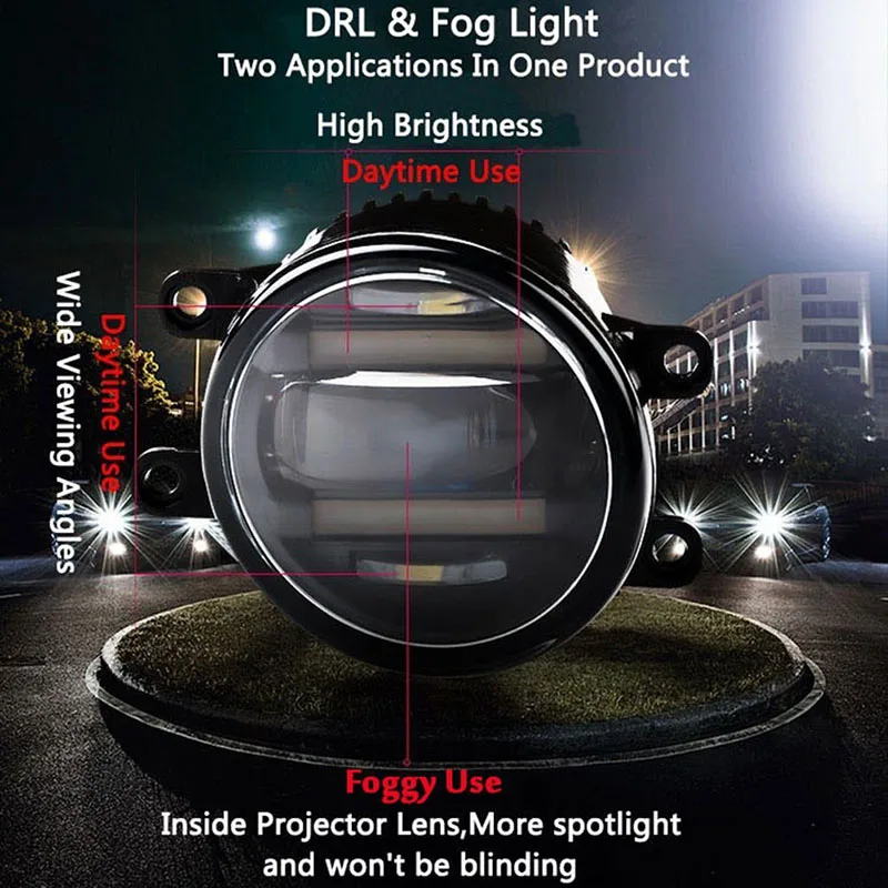 front led replacement fog lamp lights with daytime running light DRL white fog yellow fog amber fog lends 90mm 3.5inch fog Assemblies Assembly for ford honda subaru suzuki mitsubishi renault suzuki foglamp (6)