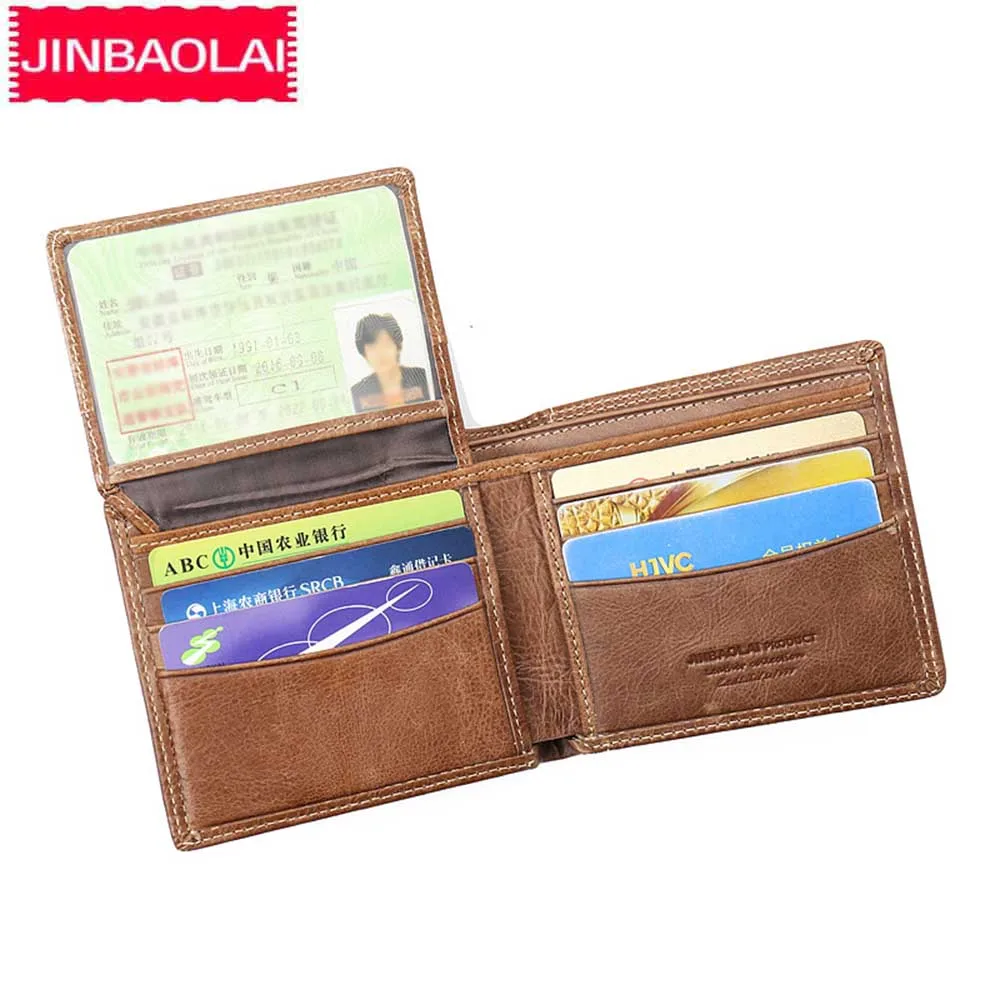 

JINBAOLAI Genuine Leather Men Wallets Card Holder Male Purses Driving License Wallets Short Simple Top Quality Brand Men Wallets