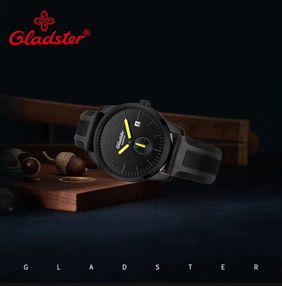Gladster Япония MIYOTA GP11 спортивный силиконовый ремешок кварцевые наручные часы светящиеся аналоговые Мужские часы Водонепроницаемый Дисплей Дата мужские часы