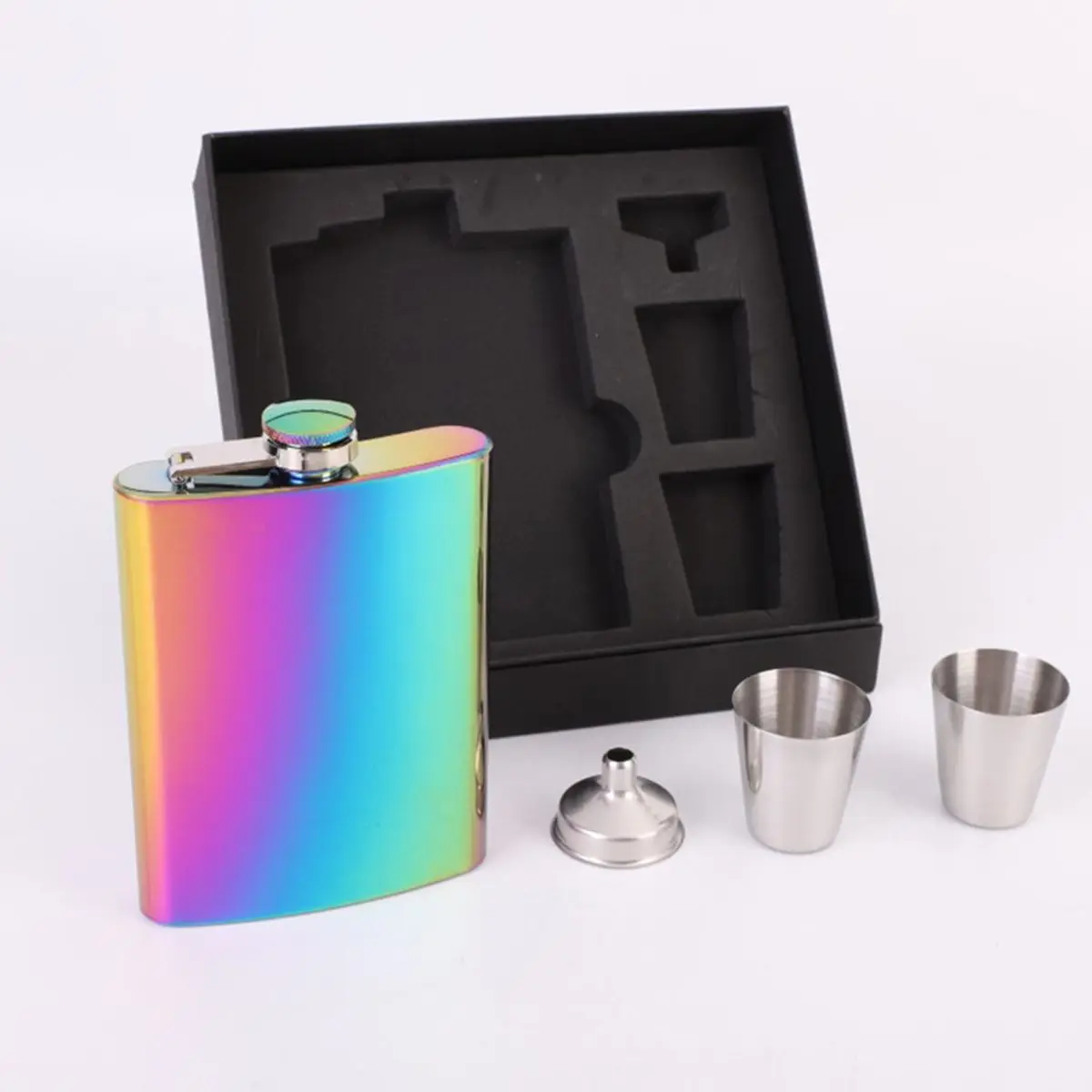 8oz Portable Stainless Steel Colorful Hip Flask Flagon Whiskey Wine Pot Bottle+Funnel+Cup Travel Tour Classic Drinkware Gift Set