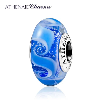 

ATHENAIE Blue Murano Glass Beads 925 Sterling Silver Nature Tornado Charms Bead for Bracelet & Bangle Women Jewelry DIY Chic