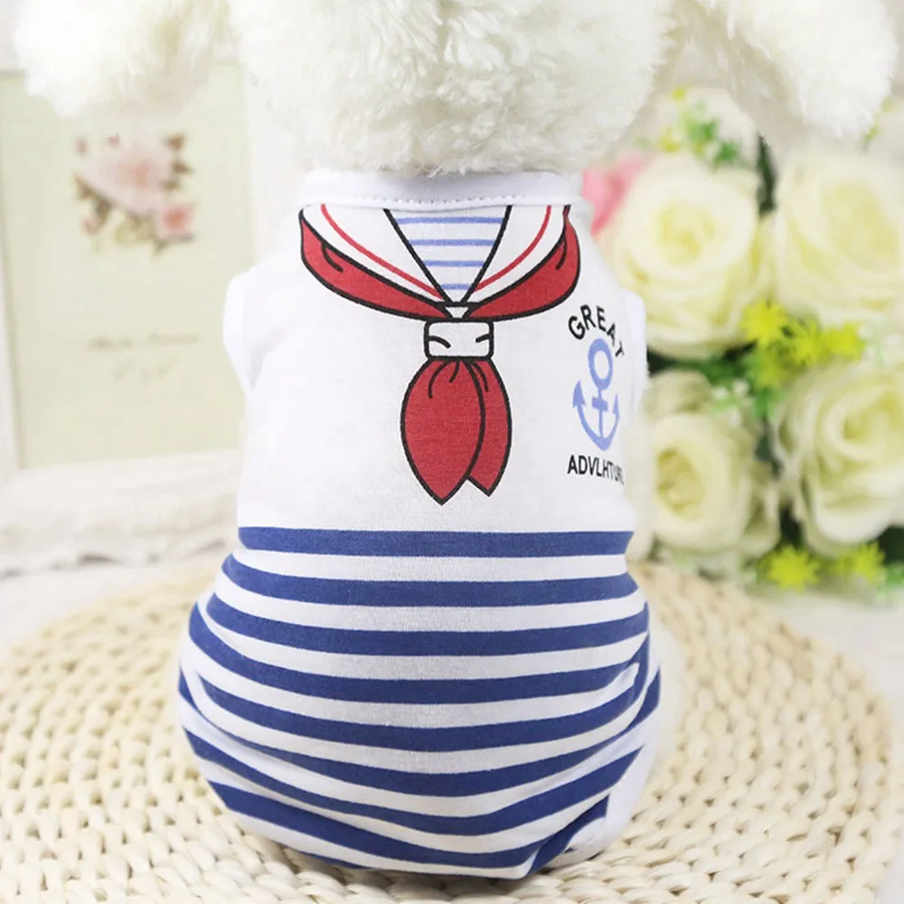 Cotton Dog Vest Clothes Navy Stripe Pet Clothes for Small Dogs Summer