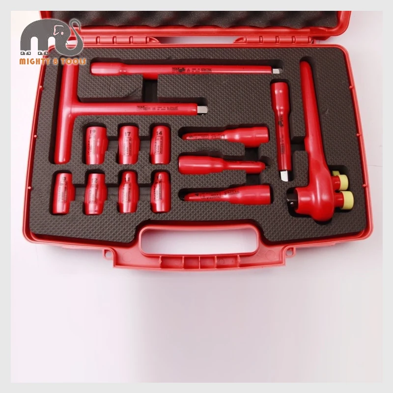 

14pc 1000V VDE Insulated Electrician 1/2" Dr. Hex Bits & Socket Set T Handle Driver Hybrid Car Repair Kit