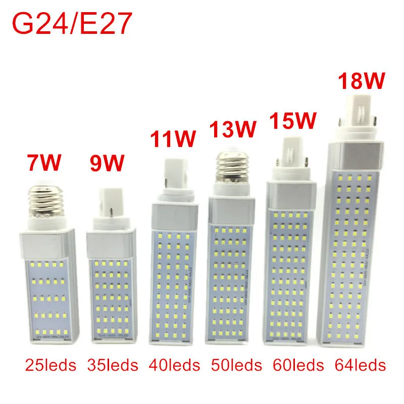 

9W 11W 13W 15W 18W G24 LED Bulb Light E27 Bulb LED Lighting Lamp SMD2835 AC85-265V LED Bombillas 180 Degree Horizontal LED Bulb