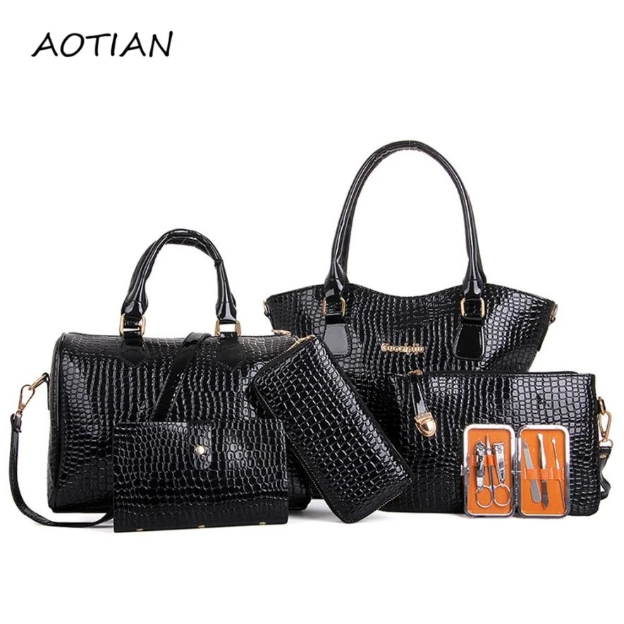 

New Arrival Luxury Women 6pc Pu Leather Handbag Ladies Messenger Large Tote Bag Female Shoulder Simple Bag Purse Feb20
