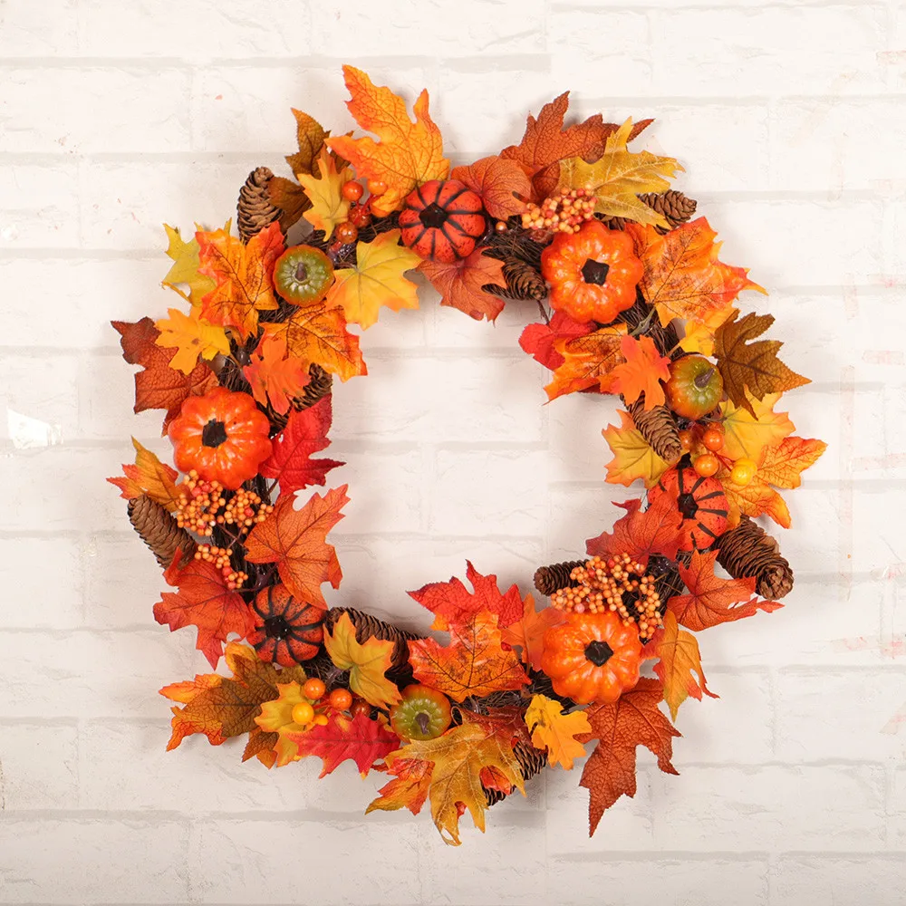 

Pumpkin Harvest Silk Fall Front Door Wreath Front Door Decor with Rich Fall Merry Christmas Tree Ornaments Flower Navidad 2018