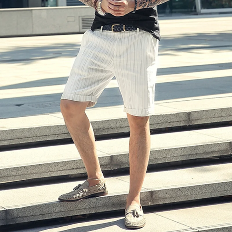 Мужские повседневные летние новые тонкие шорты в английском стиле, мужские белые полосатые шорты на молнии, модные шорты с вертикальным рисунком K782