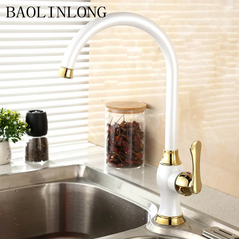 

BAOLINLONG White Baking finish Style Brass adjustable Kitchen Faucets Tap Cozinha Swivel Spout Kitchen Sink Faucet