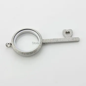 

newest design key shape floating locket pendant stainless steel silver shine floating locket screw twist floating locket