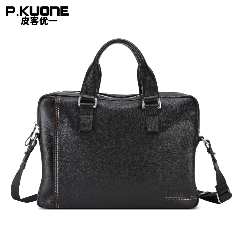 P. KUONE, Воловья кожа, натуральная кожа, мужской модный портфель, деловая мужская сумка через плечо, Повседневная сумка, сумка для ноутбука
