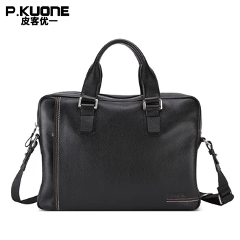 

P.KUONE Cowhide Genuine Leather Men's new Fashion Briefcase Business Male Shoulder Messenger Bag Casual Handbag Cross Laptop Bag