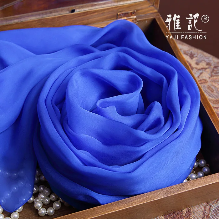 

Genuine Silk Women Scarf 2017 Summer Autumn Winter High Quality Shawl Fashion Royal blue Solid Color Scarves