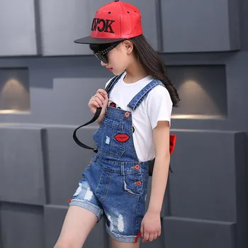 New Summer Children Girls Embroidery Jeans Denim Shorts Overalls Jumpsuit For Girl Kids School Jumpsuits 5 6 7 8 10 11 12 Years 4
