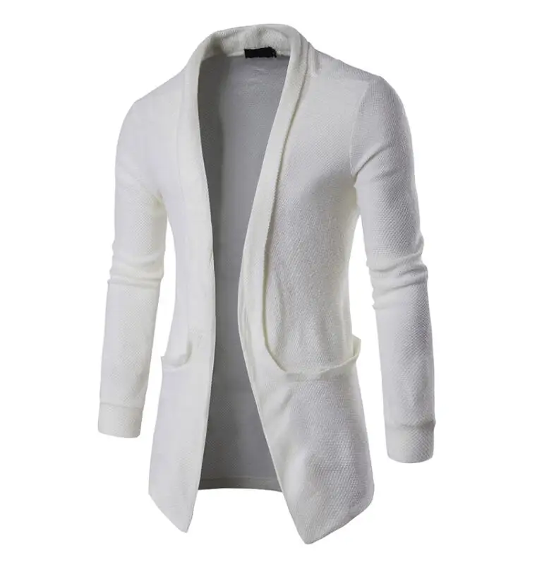 White Sweater WSGYJ мужской простой вязаный кардиган с длинным рукавом Повседневный приталенный свитер куртка пальто Топы Черный Серый - Цвет: White Sweater